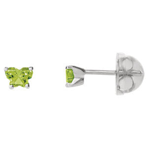 14K White August Bfly® CZ Birthstone Youth Earrings with Safety Backs & Box