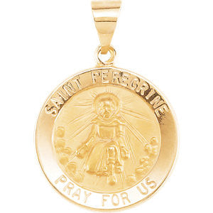 14K Yellow 18.25mm Round Hollow St. Peregrine Medal