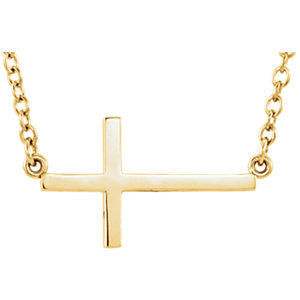 14K Yellow Sideways Cross 16" Necklace with 2" extension