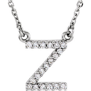 14K White Letter "Z" 1-10 CTW Diamond 16" Necklace