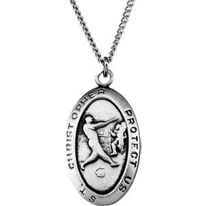 Sterling Silver 24.5x15.5mm St. Christopher Baseball 24" Necklace