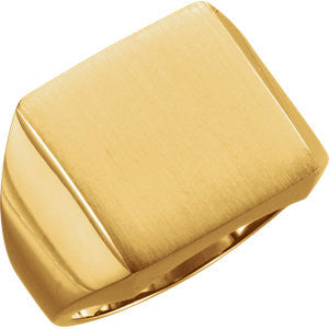 14K Yellow 16mm Men's Solid Signet Ring with Brush Finish