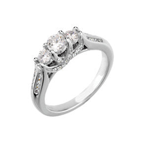 14K White 3-4 CTW Diamond 3 Stone Accented Engagement Ring