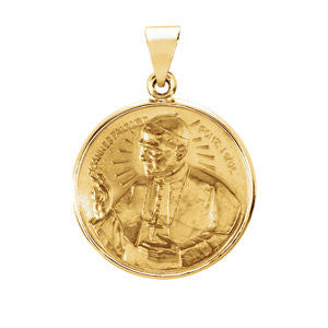 14K Yellow 20.75mm Round Pope John Paul II Hollow Medal