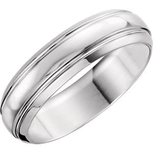 14K White 6mm Grooved Band Size 8