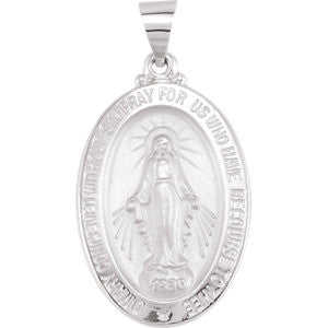 14K White 25x17.75mm Oval Hollow Miraculous Medal