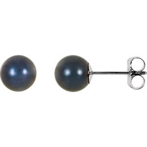 14K White 6mm Black Akoya Cultured Pearl Earrings