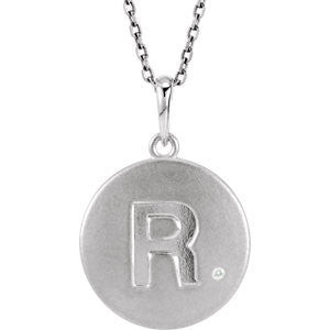 Sterling Silver .005 CTW Diamond Letter "R" Initial Disc 18" Necklace