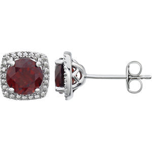 Sterling Silver Mozambique Garnet & .015 CTW Diamond Earrings