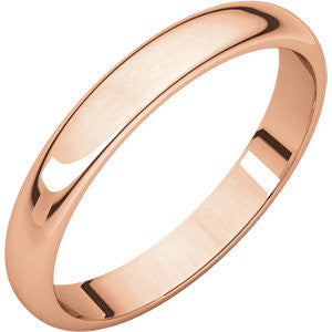 14K Rose 3mm Half Round Wedding Band