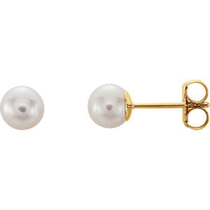 14K Yellow 5mm White Akoya Cultured Pearl Earrings