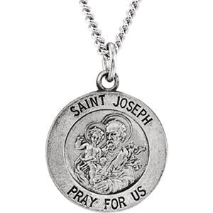 Sterling Silver 15mm Round St. Joseph Medal 18" Necklace