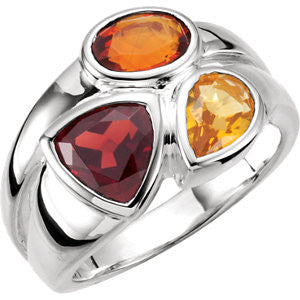 Sterling Silver Mozambique Garnet, Madeira Citrine & Citrine Ring Size 8