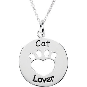 Sterling Silver Heart U Back&trade; Cat Lover Paw Pendant with Chain