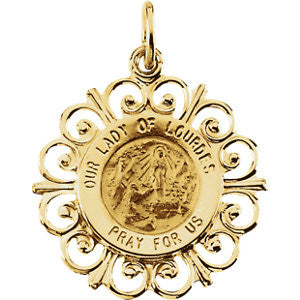 14K Yellow 18.5mm Round Our Lady of Lourdes Medal