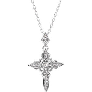 Sterling Silver Cubic Zirconia Cross 18" Necklace