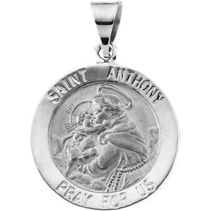 14K White 22.25mm Hollow Round St. Anthony Medal