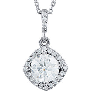 14K White 7-8 CTW Diamond Halo-Style 18" Necklace