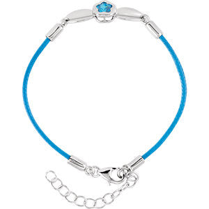 Sterling Silver BFlower&trade; Blue CZ 6.5-7.5" Nylon Bracelet