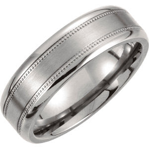 Titanium 7mm Satin Finish Center & Polished Milgrain Band Size 8