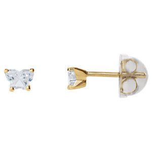 14K Yellow April Bfly® CZ Birthstone Youth Earrings with Safety Backs & Box