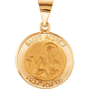 14K Yellow 15mm Round Hollow St. Andrew Medal