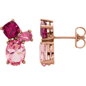 14K Rose Baby Pink Topaz,Rhodolite Garnet & Pink Tourmaline Earrings