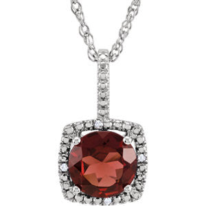 Sterling Silver 7mm Mozambique Garnet & .015 CTW Diamond 18" Necklace