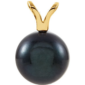 14K Yellow 8mm Black Akoya Pearl Pendant