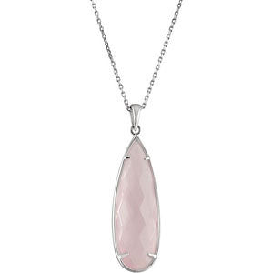 Sterling Silver 30x10mm Rose De France Quartz 18" Necklace