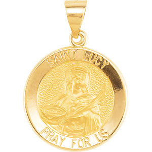 14K Yellow 18.25mm Round Hollow St. Lucy Medal