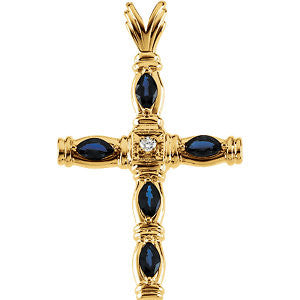 14K Yellow 41.25x25mm Sapphire and Diamond Cross Pendant