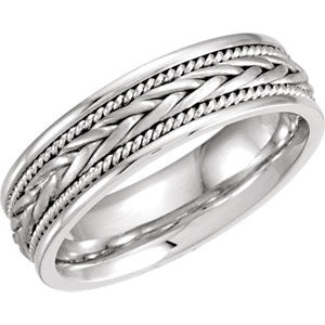 14K White 6.75mm Hand-Woven Band Size 7.5