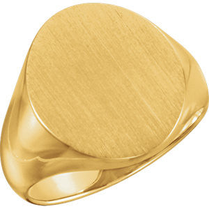 14K Yellow 18x16mm Men's Signet Ring with Brush Finish