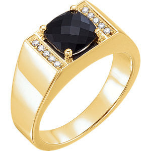 14K Yellow Men's Onyx & 1/10 CTW Diamond Ring