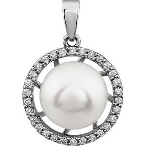 14K White 9.5-10mm Freshwater Pearl & 1-6 CTW Diamond Pendant