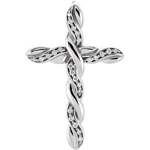 14K White 1/4 CTW Diamond Cross Pendant