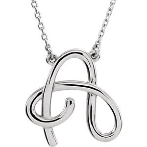 14K White "A" Script Initial 16" Necklace