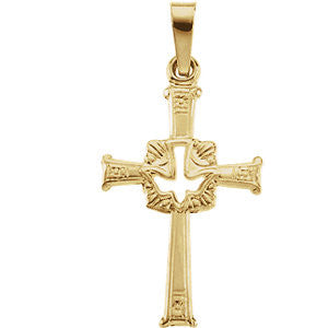 14K Yellow 20x13mm Dove Cross Pendant