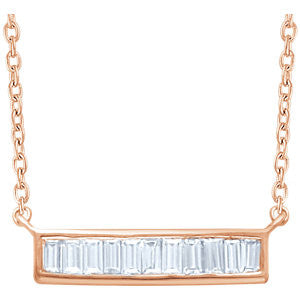 14K Rose 1-4 CTW Diamond Baguette Bar 16-18" Necklace