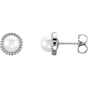 14K White 5.5-6mm Freshwater Cultured Pearl Earrings