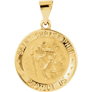 14K Yellow 18.25mm Hollow Round St. Christopher Medal