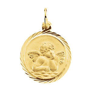 14K Yellow 14mm Angel Medal