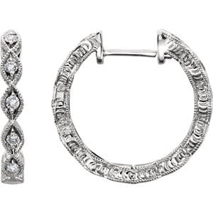 14K White 1-8 CTW Diamond Hoop Earrings