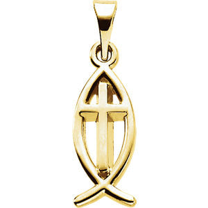 14K Yellow 14x6mm Fish Pendant with Cross