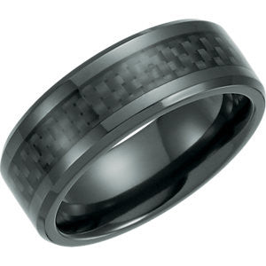 Black Titanium 8mm Beveled Band with Black Carbon Fiber Inlay