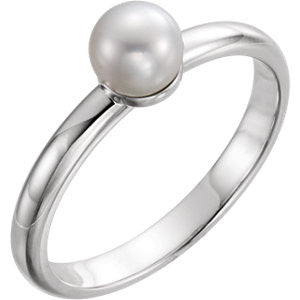 14K White 5.5-6mm Freshwater Cultured Pearl Ring