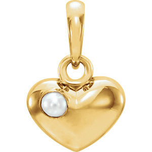 14K White Freshwater Cultured Pearl Heart Pendant