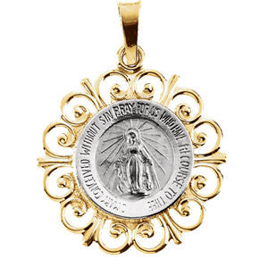 14K White & Yellow 20x18mm Miraculous Medal