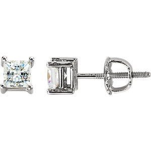 14K White 4.5mm Cubic Zirconia Square Earrings with Screw Posts & Backs